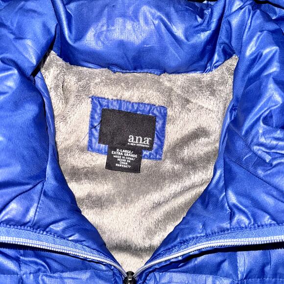 A.N.A Women's Fleece Fur Lined Down Full Zip Puffer Hooded Jacket in Blue - Picture 3 of 14